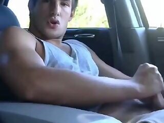 Str8 hot twink jock jerks in his car